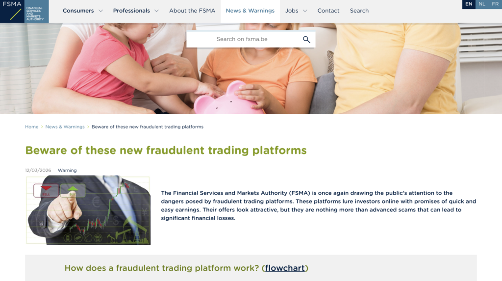 Six red flags of signal-markets.com scam including no FSMA authorisation, fake profits, remote access requests and withdrawal blocks