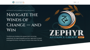 Zephyr Alliance Group homepage at zephyralliancegroup.com showing fake government contracting consultancy that defrauded a veteran small business owner of $19,500 in 2026