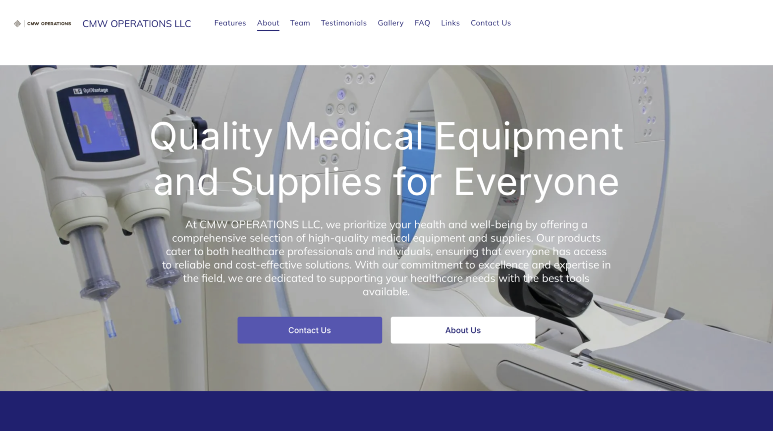 Cmwoperationsllc.com homepage showing CMW Operations LLC fraudulent romance scam operation confirmed by BBB with $210,000 victim loss in April 2026