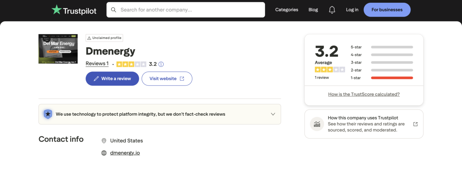 Del Mar Energy scam warning red flag review 2026