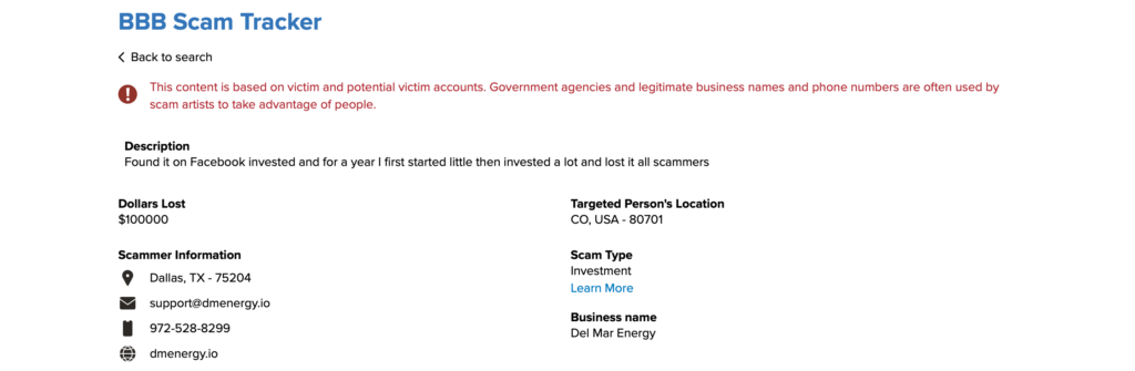 dmenergy.io fake energy investment website screenshot