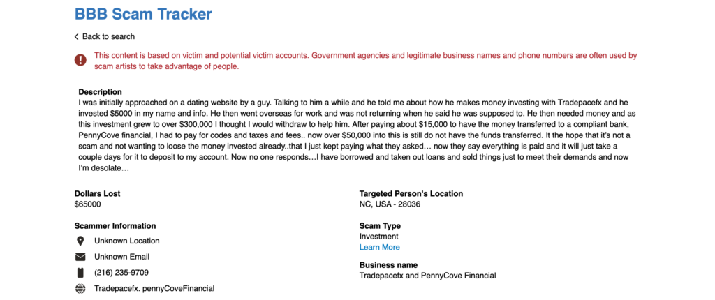 Fake investment website withdrawal denied screenshot concept