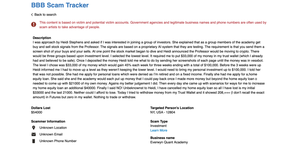 Everwyn Quant Academy fake Professor WhatsApp investment group screenshot